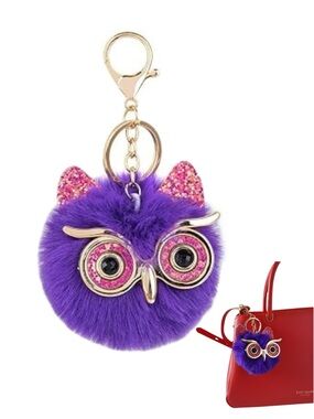 Fluffy Owl Pom Pom Bag Charm 1 Pc Artificial Fur Alloy Gold Keychain